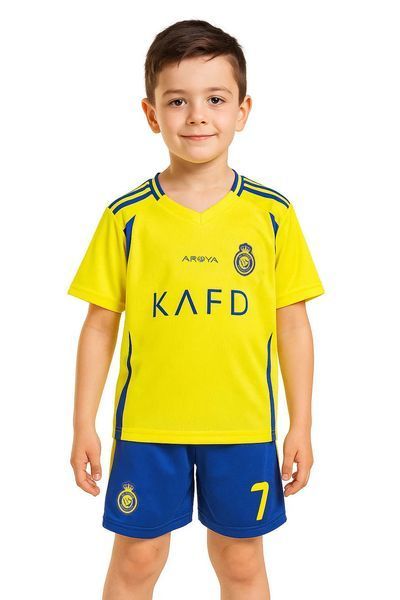 Футбольна форма Ronaldo (Роналдо) 7 Al-Nasr (Аль-Наср), футболка + шорти, сезон 2025, жовто-синя, 24(130-140см) (форма Роналдо жовт/син_24) 2745235325 фото