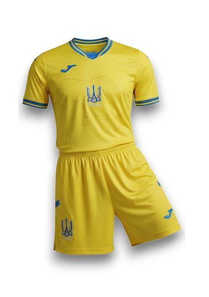 Дитяча футбольна форма збірної України жовта футболка+шорти, з картою України (форма Укр карта жовта_22) 2821677908 фото