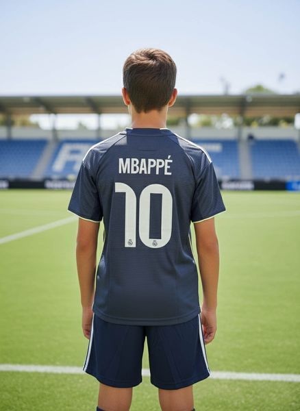 Дитяча футбольна форма Real Madrid Кіліан Мбаппе №10 темно-синя сезон 25/26, футболка+шорти (форма Мбаппе10 т/син_22) 2769926314 фото